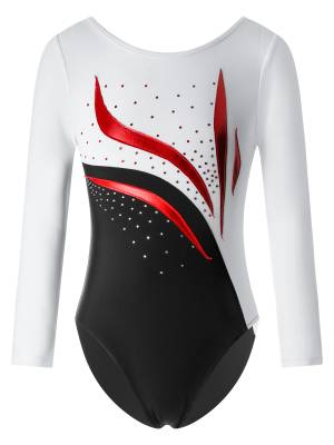 Kids Girls Long Sleeve Shiny Rhinestone Gymnastics Leotard front image