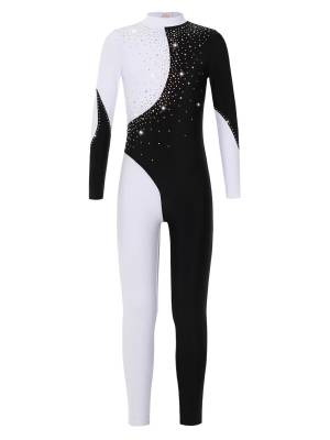 Kids Girls Color Block Long Sleeve Backless Gymnastic Unitard front image