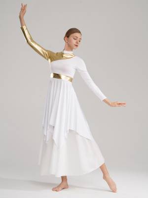 Women Long Sleeve Asymmetrical Worship Dance Dresses front image