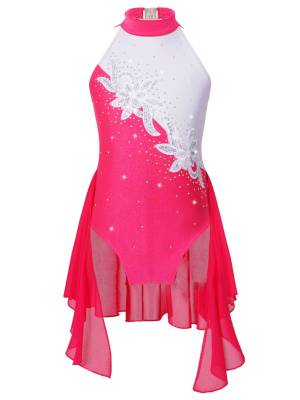 Kids Girls Sleeveless Backless Sequins Beading Skating Dance Dress front image