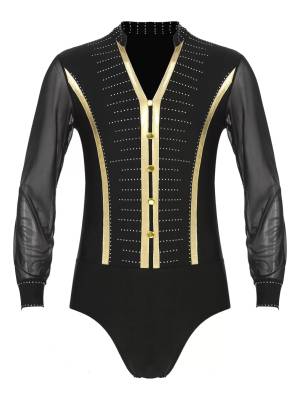 Men Long Sleeve Ballroom Samba Latin Dance Leotard front image