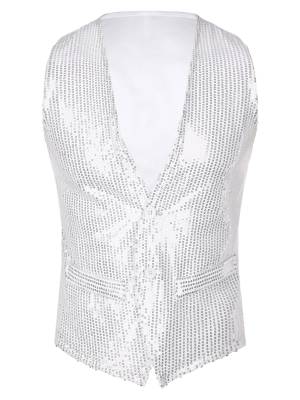 Men Sequin Sleeveless Waistcoat Jacket for Latin Jazz Dance front image