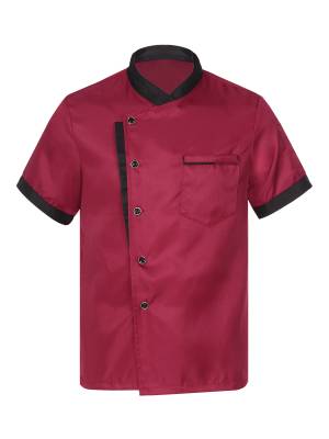 Adult Short Sleeve Stand Collar Button Chef Shirt front image