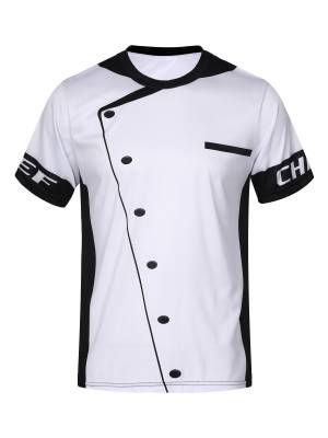 Men Round Neck Short Sleeve Cooking Utensil Print Chef T-shirt front image