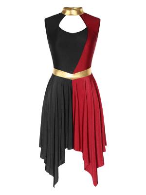 Women Color Block Sleeveless Hollow Worship Dance Dress front image