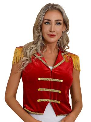 Women Sleeveless Tassels Velvet Circus Ringmaster Waistcoat front image