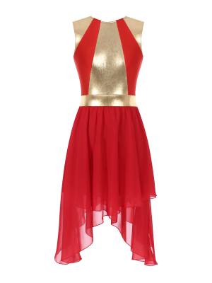 Women Sleeveless Metallic Worship Dance Asymmetrical Dress front image