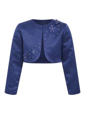 Kids Girls Rhinestone Applique Satin Bolero Cardigan front image