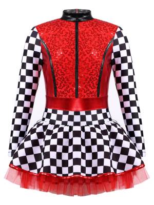 Kids Girls Long Sleeve Sequin Racer Racing Driver Halloween Dress front image