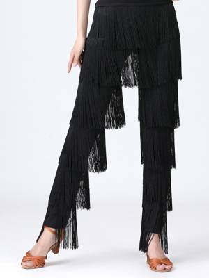 Women Tassel Latin Dance Tango Tiered Fringed Pants front image