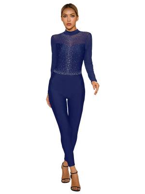 Women Long Sleeve Glittery Rhinestone Hollow Back Gymnastics Unitard front image