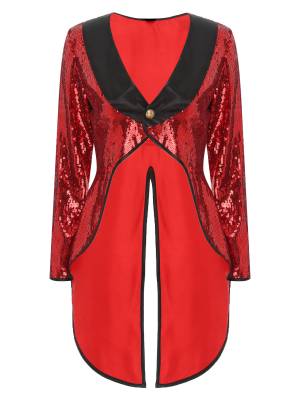 Women Sparkle Sequin One-Button Halloween Magician Tailcoat Jacket front image