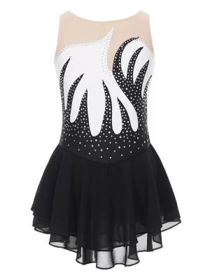 Kids Girls Shiny Rhinestone Sleeveless Figure Skating Leotard Dress front image