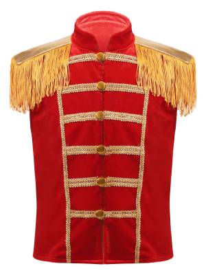 Kids Stand Collar Sleeveless Fringe Front Button Circus Costume Waistcoat front image