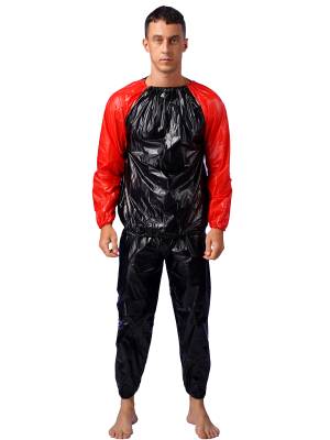 Men 2pcs PVC Long Sleeve Top with Pants Fitness Gym Workout Set front image