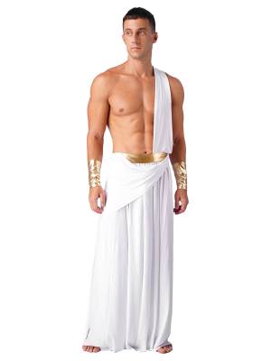 Men Long Skirt with One Shoulder Strap Ancient Greek Warrior Costumes front image