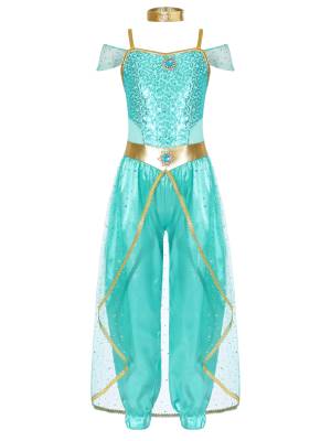 Girls Arabian Princess Sleeveless Shiny Sequins Jumpsuit front image