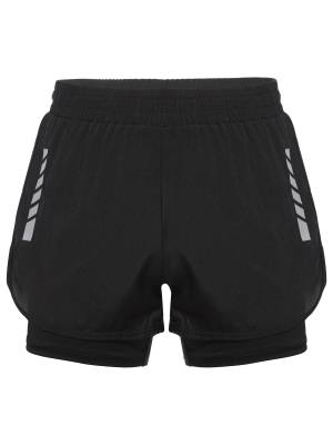 Kids Boys Two Layer Drawstring Black Sports Shorts front image