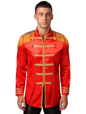 Men Halloween Long Sleeve Front Zip-up Satin Jackets Circus Costume front image