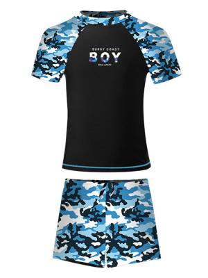 Kids Boys Two Pieces Short Sleeve Top and Shorts Swimsuit Set front image