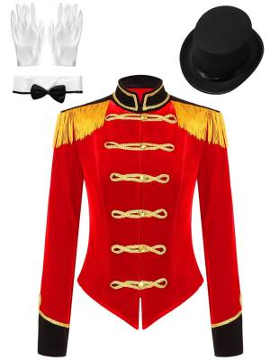 Women Long Sleeve Jacket Coat with Hat Circus Ringmaster Costume Set front image