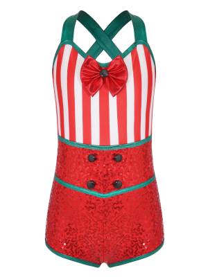 Kids Girls Cross Straps Stripes Sequins Bowknot Christmas Romper front image