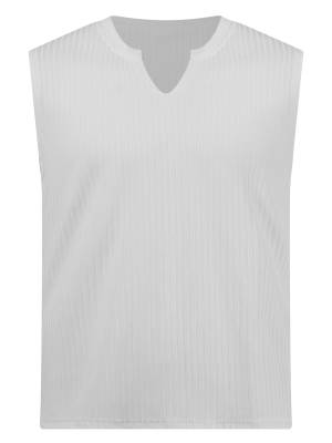 Men V Neck Ribbed Solid Color Sleeveless Sports Tank Top front image