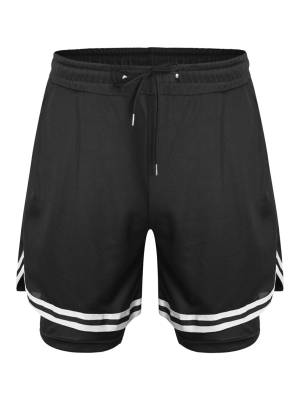 Kids Boys Built-in Leggings Sport Shorts Drawstring Training Shorts front image