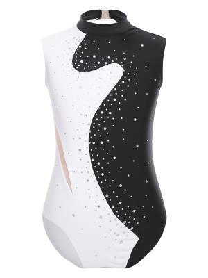 Kids Girls Color Block Rhinestones Keyhole Back Sleeveless Gymnastic Leotard front image