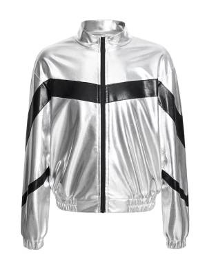 Kids Girls Metallic Glossy Zipper Jacket Coat front image