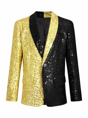 Kids Boys Sequin Colorblock Blazer Jacket Lapel One-Button Coat front image