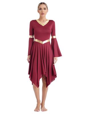 Women V Neck Flare Sleeve Worship Dance Dress front image