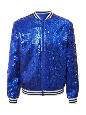 Kids Girls Sequin Baseball Jackets Coat Zip Up Outerwear front image