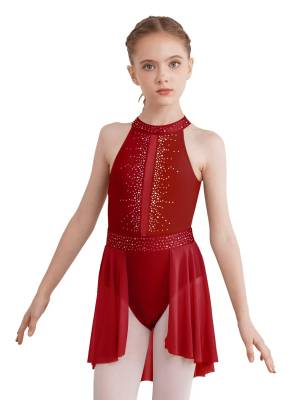 Kids Girls Sleeveless Halter Neck Lyrical Dance Leotard Dress front image