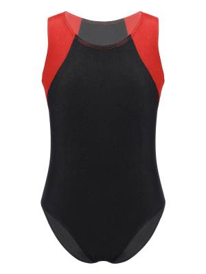 Kids Boys Sleeveless Round Neck Colorblock Gymnastic Leotard front image