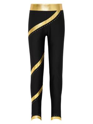 Kids Girls Shiny Rhinestones Metallic Striped Pants front image