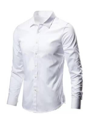 Men Turn-down Collar Long Sleeves Slim Fit Shirt front image