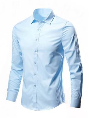 Men Turn-down Collar Long Sleeves Slim Fit Shirt front image