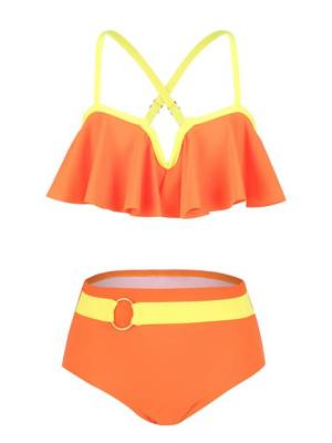 Kids Girls Cross Straps Flounce Swimming Bikini Set front image