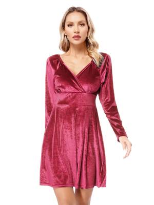 Women Velvet V Neck Long Sleeve Cocktail Dress front image