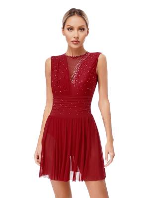 Women Sleeveless Rhinestone Figure Skating Lyrical Dance Dresses front image