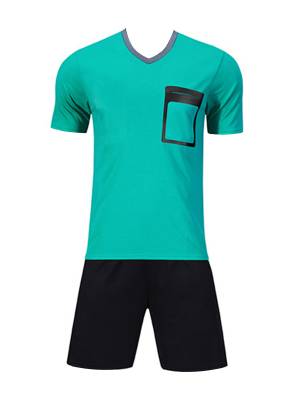 Men 2pcs Soccer Referee Set V Neck Short Sleeve T-shirt and Shorts front image