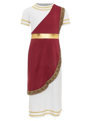 Kids Boys Short Sleeve Asymmetric Ancient Roman Toga Costume Dress front image