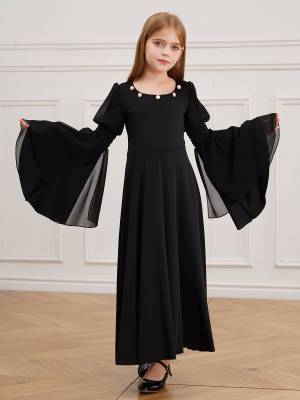 Kids Girls Renaissance Medieval Costume Long Sleeve Bell Sleeves Princess Dress front image