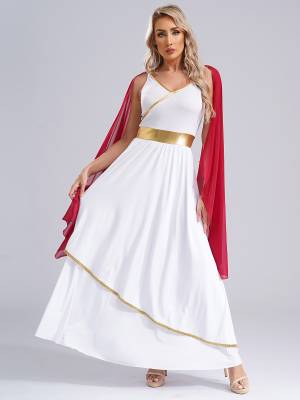 Women V Neck Sleeveless Toga Greek Goddess Costume Maxi Dress front image