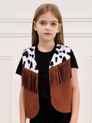 Kids Cowboy Cowgirl Costume Sleeveless Fringe Vest front image