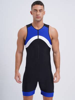 Men Sleeveless Colorblock Zipper Slim Fit Jumpsuit for Cycling front image