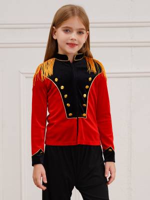 Kids Halloween Circus Ringmaster Costume Long Sleeve Tassel Velvet Jacket front image