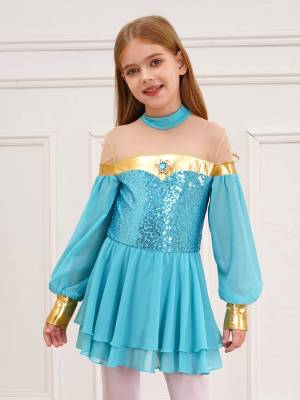 Girls Lantern Sleeve Sequins Tulle Dress Arabian Princess Costume front image