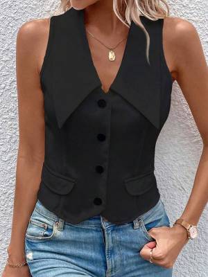 Women Sleeveless Solid Color Lapel Slim Fit Vest front image